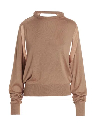 RAMAEL BEIGE CUT OUT INSERT TOP SWEATER