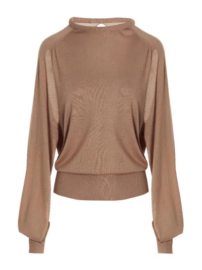 RAMAEL BEIGE CUT OUT INSERT TOP SWEATER