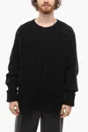 Ramael Crew Neck Mohair Blend Aran Pullover In Black