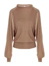 Ramael Beige Cut Out Insert Top Sweater In Brown
