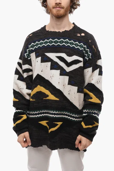 Ramael Distressed Jacquard Cashmere Blend Pullover With Crew Neck In Multi