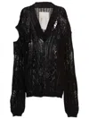Ramael Perforated V-neck Maxi Sweater With Cut-out Details In Black