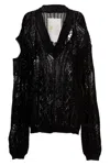 Ramael Perforated V-neck Maxi Sweater With Cut-out Details In Black