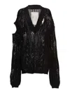 Ramael Perforated V-neck Maxi Sweater With Cut-out Details In Black