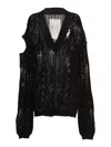 Ramael Perforated V-neck Maxi Sweater With Cut-out Details In Black