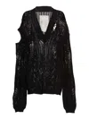 Ramael Perforated V-neck Maxi Sweater With Cut-out Details In Black