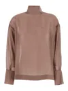 Rame Beige Turtleneck Pullover With Buttoned Cuffs In Tech Fabric Woman In Pink
