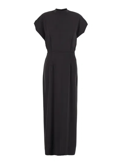 Rame Brown Crewneck Long Dress With Rear Single Slit In Fabric Woman In Black