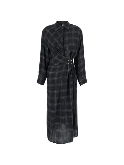Rame Check-pattern Midi Shirt Dress In Black