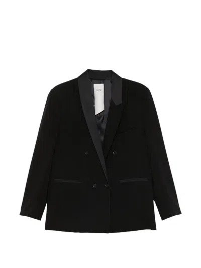 Rame Double-breasted Satin-lapel Blazer In Black