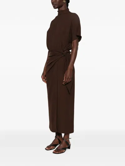 Rame Draped Mock-neck Midi Dress In Brown