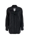 Rame Tech Fabric Blazer Jacket With Shirt Collar And Button Front In Black