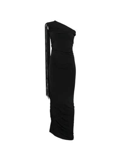Rame Fringed One-shoulder Maxi Dress In Black
