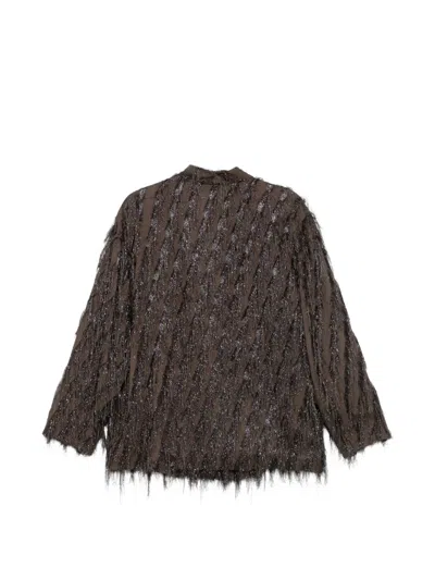 Rame Fringe-detail Metallic-thread Jacket In Brown