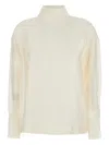 Rame White Turtleneck Pullover With Buttoned Cuffs In Tech Fabric Woman In Neutral