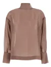 Rame Beige Turtleneck Pullover With Buttoned Cuffs In Tech Fabric Woman In Brown