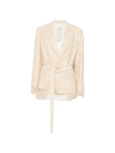 Rame Lace-overlay Belted Jacket In Brown