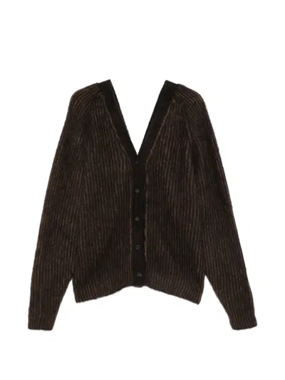 Rame Ribbed-knit V-neck Cardigan In Brown
