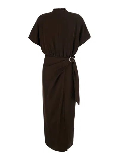 Rame Round Neck Long Sleeve Tech Fabric Dress With Back Closure In Brown