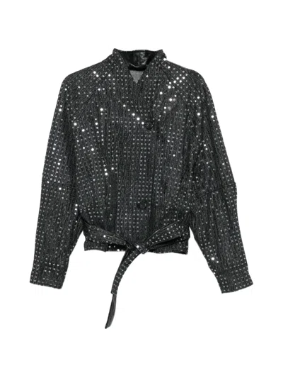 Rame Sequin-embellished Belted Jacket In Black