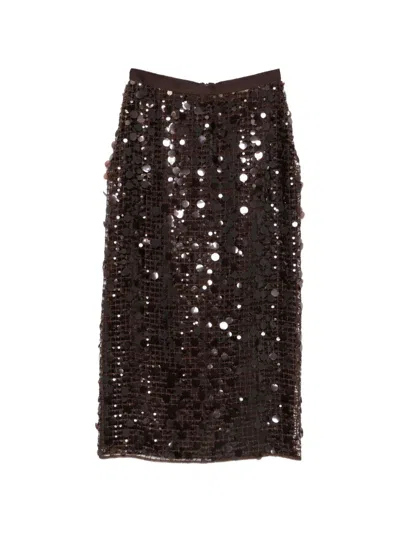 Rame Sequin-embellished Mesh Midi Skirt In Brown