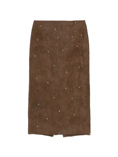 Rame Stud-embellished Suede-effect Midi Skirt In Brown