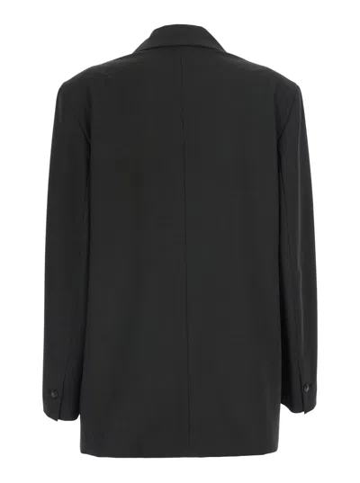 Rame Tech Fabric Shirt-collar Jacket With Button Front & Side Pockets In Black