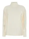 Rame White Turtleneck Pullover With Buttoned Cuffs In Tech Fabric Woman In White