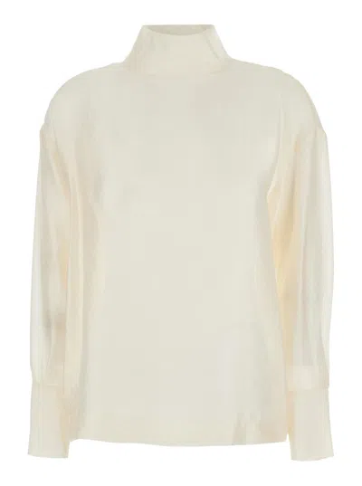 Rame White Turtleneck Pullover With Buttoned Cuffs In Tech Fabric Woman