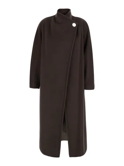 Rame Women's Tech Fabric Shirt-collar Blazer Jacket With Long Sleeves And Button Front In Brown