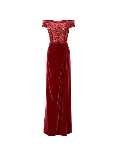 Rami Al Ali Embellished Velvet-skirt Maxi Dress In Burgundy