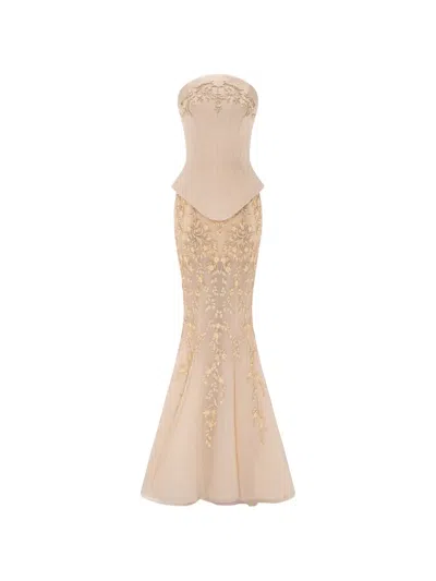 Rami Al Ali Embroidered Corset-style Maxi Dress In Neutral