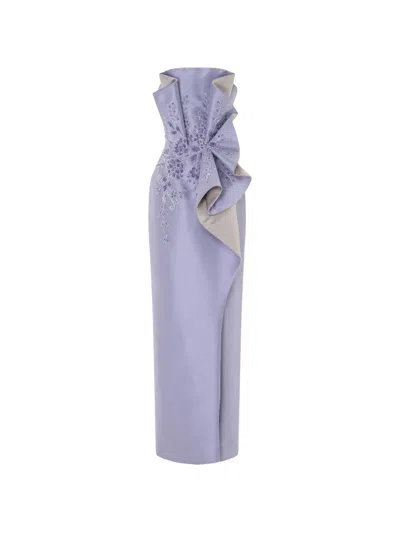 Rami Al Ali Embroidered Strapless Tubino Maxi Dress In Purple