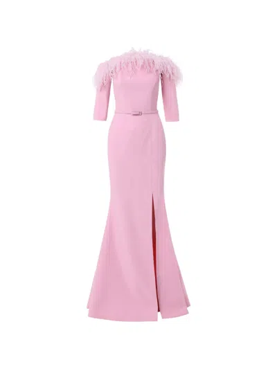 Rami Al Ali Feather-embellished Mermaid Gown Maxi Dress In Pink