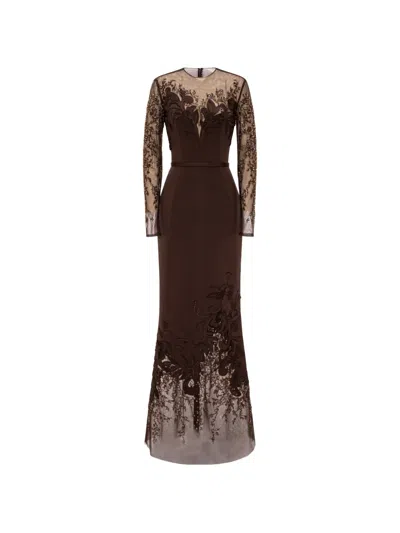Rami Al Ali Floral-appliqué Maxi Dress In Brown