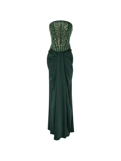 Rami Al Ali Sequin-embellished Draped Maxi Dress In Green