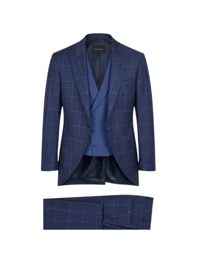 Ramon Sanjurjo Check-pattern Three-piece Suit In Blue