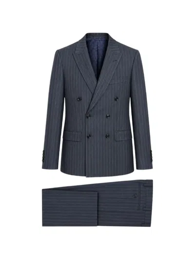 Ramon Sanjurjo Pinstriped Double-breasted Suit In Brown