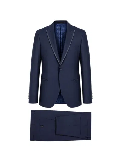 Ramon Sanjurjo Satin-trim Peaked-lapel Dinner Suit In Blue
