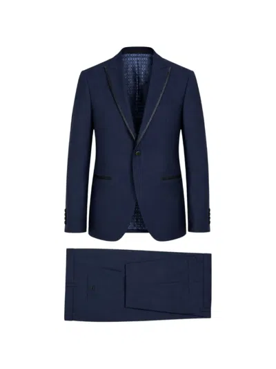 Ramon Sanjurjo Satin-trim Single-breasted Suit In Blue
