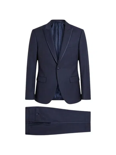 Ramon Sanjurjo Textured-finish Peak-lapel Suit In Blue