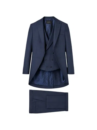 Ramon Sanjurjo Three-piece Morning Peak-lapels Dinner Suit In Blue