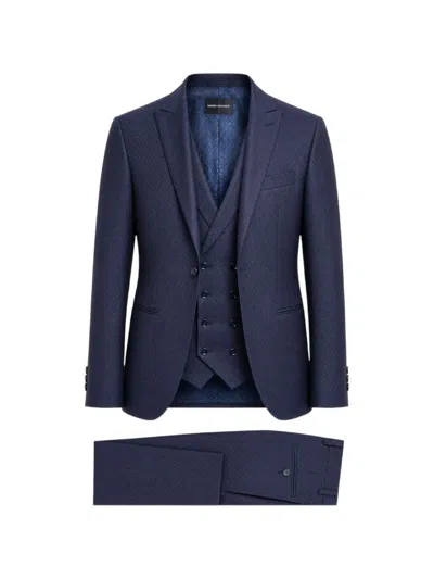 Ramon Sanjurjo Three-piece Textured Suit In Blue