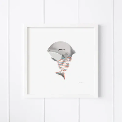 Ramus & Co Baby Great White Shark Framed Museum Quality 12" X 12" Art Print In Multi