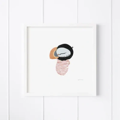 Ramus & Co Baby Puffin Framed Museum Quality 12" X 12" Art Print In Multi