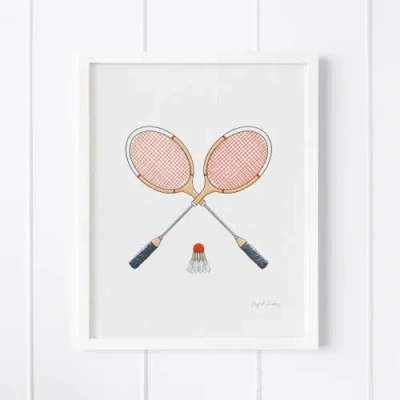 Ramus & Co Badminton Framed Museum Quality 8" X 10" Art Print In White