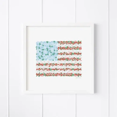 Ramus & Co Usa Floral Flag Framed Museum Quality 12" X 12" Art Print In Multicolored