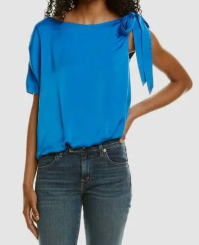 Pre-owned Ramy Brook $295  Women's Blue Carson One Shoulder Satin Top Size Xs