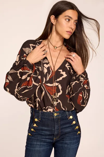 Ramy Brook Aaron Printed V-neck Top In Heritage Floral