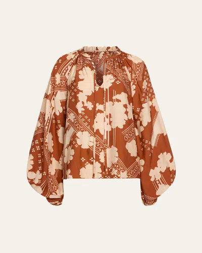 Ramy Brook Aaron Voluminous V-neck Blouse In Brown